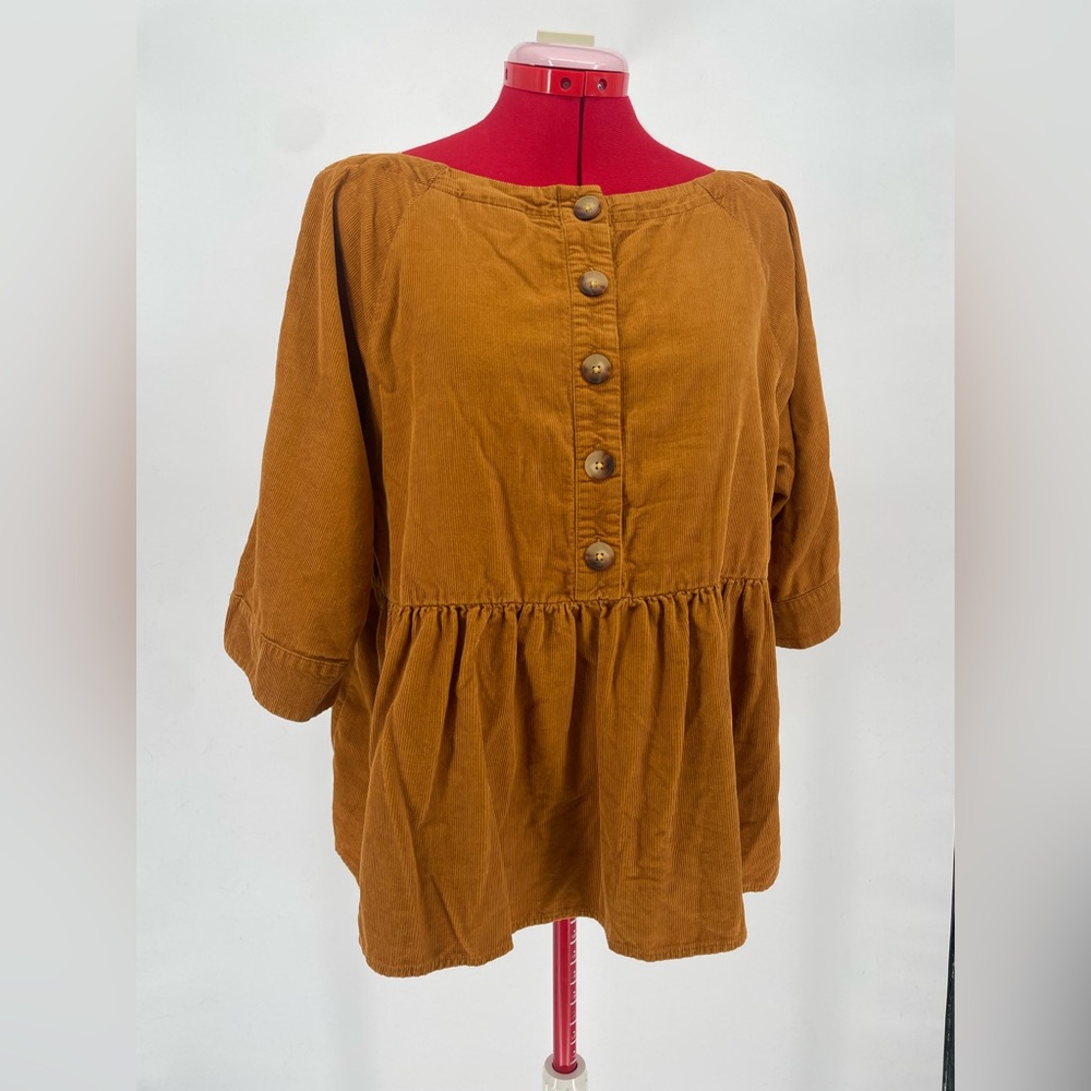 Anthropologie Mustard Corduroy Peasant Blouse - Picture 5 of 11